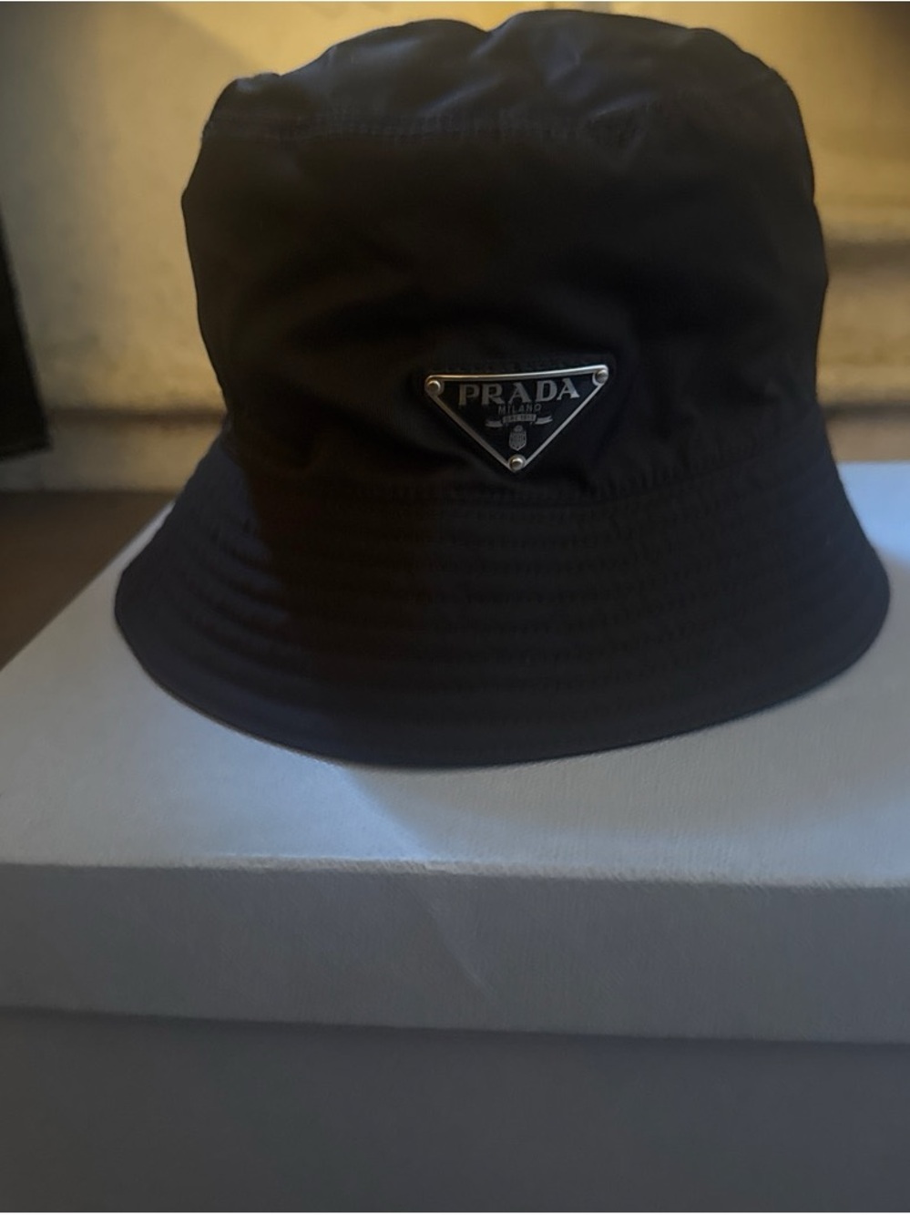 Prada Black Nylon Bucket Hat with Triangle Logo Plaque